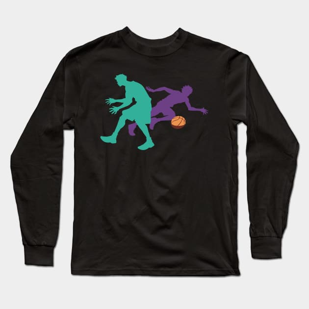 Left Hand Layup Xing Ze Hu Cool Purple and Green Silhouette Graphic Long Sleeve T-Shirt by Animangapoi